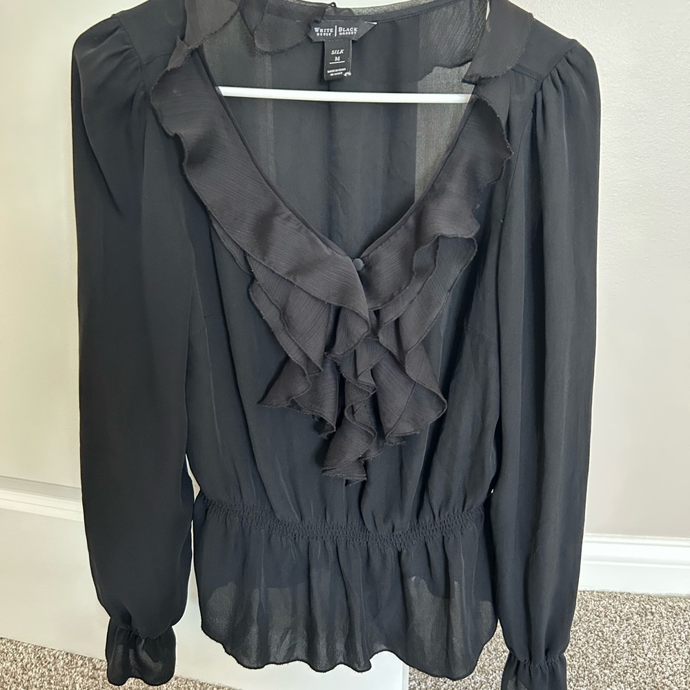 White House Black Market Silk Ruffled Blouse - Medium